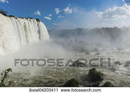Stock Image - Waterfalls, Parque Nacional do Iguacu or Iguazu National Park, Foz do Iguacu, Parana State, Brazil, South America. Fotosearch