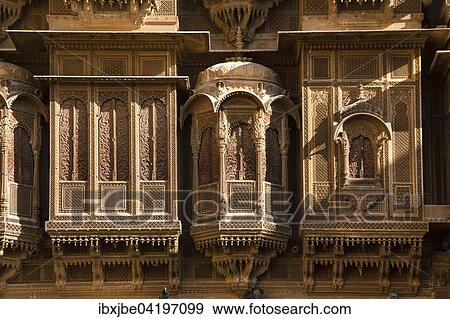 Window, delicately decorated facade of Patwon Ki Haveli or Patwa ki Haveli, Jaisalmer, Rajasthan, India, Asia View Large Photo Image Stock Photo - Window, delicately decorated facade of Patwon Ki Haveli or Patwa ki Haveli, Jaisalmer, Rajasthan, India, Asia. Fotosearch
