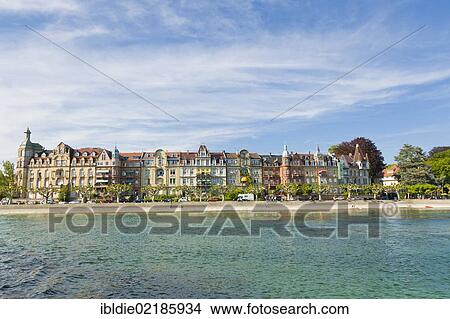 A row art nouveau houses on Seestrasse street, Konstanz, Constance, Lake Constance, Baden-Wuerttemberg, southern Germany, Germany, Europe View Large Photo Image Picture - A row art nouveau houses on Seestrasse street, Konstanz, Constance, Lake Constance, Baden-Wuerttemberg, southern Germany, Germany, Europe. Fotosearch