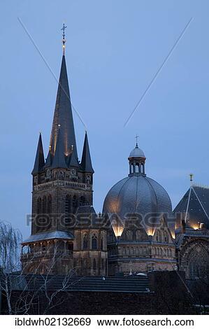 Aachen Cathedral at dusk, UNESCO World Heritage Site, Aachen, North Rhine-Westphalia, Germany, Europe View Large Photo Image Stock Photo - Aachen Cathedral at dusk, UNESCO World Heritage Site, Aachen, North Rhine-Westphalia, Germany, Europe. Fotosearch
