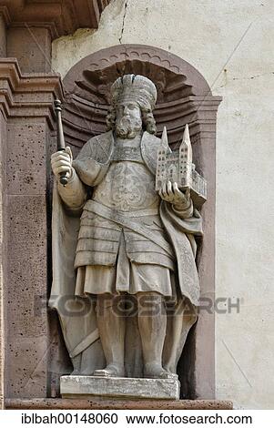 Stock Image - Abbey Castle Corvey in Hoexter Hoexter at the Weser near Holzminden North Rhine Westphalia Germany figur of Ludwig dem frommen Ludovicus Pius. Fotosearch