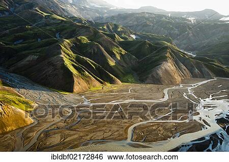 Aerial view, Rhyolite Mountains, Landmannalaugar, Fjallabak Nature Reserve, Highlands, Iceland, Europe View Large Photo Image Stock Photograph - Aerial view, Rhyolite Mountains, Landmannalaugar, Fjallabak Nature Reserve, Highlands, Iceland, Europe. Fotosearch