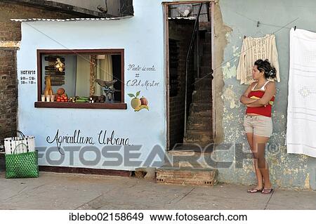 Stock Photo - Agricultura Urbana, urban agriculture, small fruit and vegetable shop, Trinidad, Cuba, Greater Antilles, Caribbean, Central America, America, North America. Fotosearch