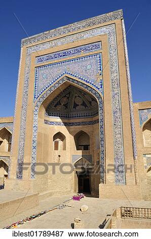 Stock Photo - Allaquli Khan Madrassah, historic adobe district of Khiva, Chiva, Ichan Kala, Silk Road, Unesco World Heritage Site, Uzbekistan, Central Asia, Asia. Fotosearch