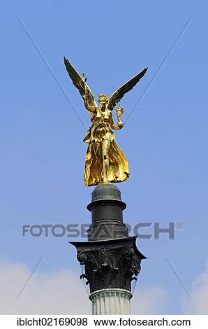 Stock Photo - Angel of Peace in Prinzregentenstrass, a street in Munich, Bavaria, Germany, Europe, PublicGround, Europe. Fotosearch