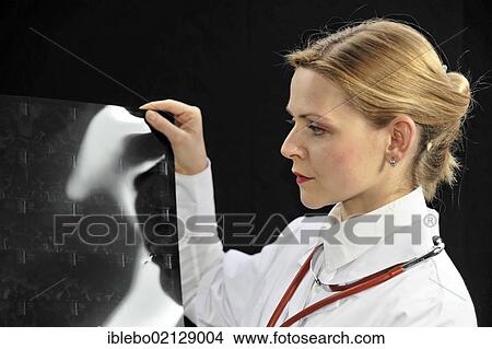 Picture - Assistant physician, young doctor looking at an X-ray. Fotosearch