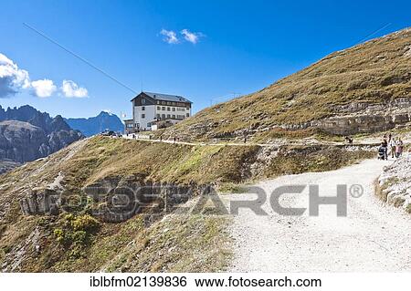 Auronzo Refuge, Three Peaks hiking trail, Alta Pusteria, Dolomites of Sesto, Italy, Europe View Large Photo Image Stock Photograph - Auronzo Refuge, Three Peaks hiking trail, Alta Pusteria, Dolomites of Sesto, Italy, Europe. Fotosearch
