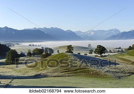 Autumn morning fog from Aidlinger Hoehe near Aidling, view to Mt Zugspitze, Pfaffenwinkel, Upper Bavaria, Bavaria, Germany, Europe View Large Photo Image Picture - Autumn morning fog from Aidlinger Hoehe near Aidling, view to Mt Zugspitze, Pfaffenwinkel, Upper Bavaria, Bavaria, Germany, Europe. Fotosearch