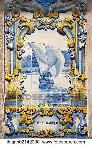 Stock Image - Azulejos on the wall of Pinhao Railway station, Tras-Os-Montes, Portugal, Europe. Fotosearch