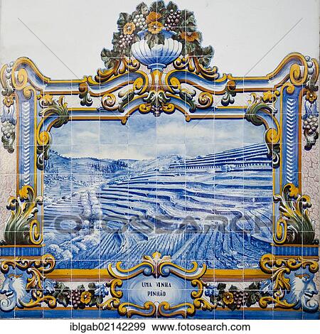Stock Photo - Azulejos on the wall of Pinhao Railway station, Tras-Os-Montes, Portugal, Europe. Fotosearch
