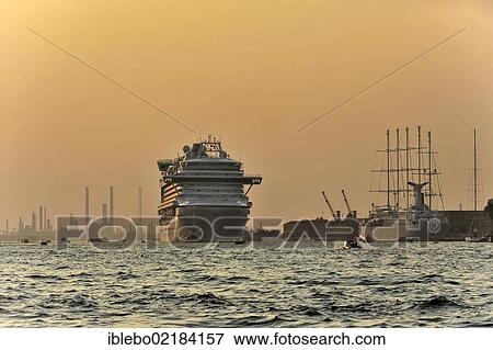 Stock Photo - Azura, cruise ship, built in 2010, 290m, 3100 passengers, departing, Venice, Veneto, Italy, Europe. Fotosearch