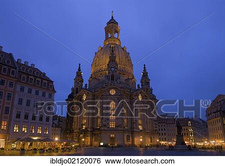 Baroque Frauenkirche church at the central Neumarkt square at the blue hour in the evening, Dresden, Saxony, Germany, Europe View Large Photo Image Stock Photograph - Baroque Frauenkirche church at the central Neumarkt square at the blue hour in the evening, Dresden, Saxony, Germany, Europe. Fotosearch