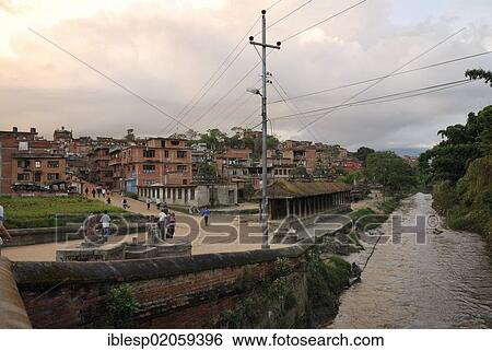 Stock Photograph - Bhaktapur at dusk, Kathmandu Valley, Nepal, Asia. Fotosearch