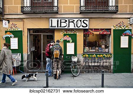 Stock Image - Bookstore in Malasaña, Malasana district, Madrid, Spain, Europe. Fotosearch