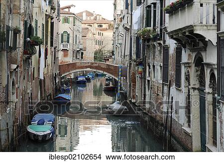 Picture - Bridge, houses on the canal, Venice, Italy, Europe. Fotosearch