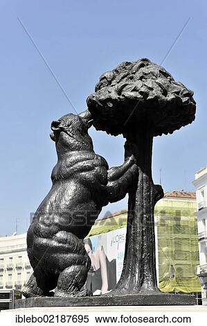 Stock Photography - Bronze statue, monument, El Oso y el Madrona, The Bear and the Strawberry Tree, landmark of the city of Madrid, Plaza Puerta del Sol, Madrid, Spain, Europe. Fotosearch