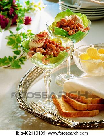 Stock Photo - Buesum style shrimp cocktail with creamed horseradish, cold starter, Germany, Europe. Fotosearch