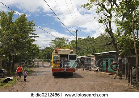 Stock Image - Bus service, village El Naranjo in the northeastern uplands, Nicaragua, Central America, North America. Fotosearch