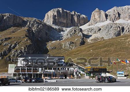 Stock Photo - Cable car station, Sass Pordoi Mountain, 2925 m, Sella group, Dolomites, Italy, Europe. Fotosearch