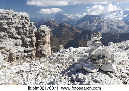 Cairn, view from Sass Pordoi to Mt Marmolada, Sella-Group, Sella Ronda, Dolomites, Italy, Europe View Large Photo Image Stock Image - Cairn, view from Sass Pordoi to Mt Marmolada, Sella-Group, Sella Ronda, Dolomites, Italy, Europe. Fotosearch
