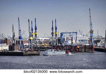 Stock Image - Cap San Diego Museum Ship in the floating dock of Blohm and Voss in Hamburg, Germany, Europe. Fotosearch