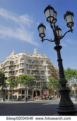 Stock Photograph - Casa Mila, La Pedrera, architect Antoni Gaudi, Passeig de Gracia, Eixample district, Barcelona, Catalonia, Spain, Europe, PublicGround, Europe. Fotosearch