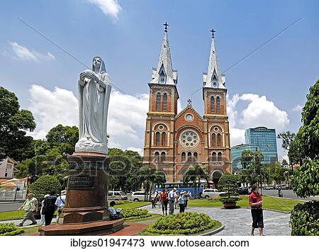 Catholic Cathedral of Notre Dame, Nha Tho Duc Ba, Church of Our Lady, with a statue of Mary, with Diamond Plaza shopping centre at the rear, Saigon, Ho Chi Minh City, Vietnam, Southeast Asia, Asia View Large Photo Image Stock Image - Catholic Cathedral of Notre Dame, Nha Tho Duc Ba, Church of Our Lady, with a statue of Mary, with Diamond Plaza shopping centre at the rear, Saigon, Ho Chi Minh City, Vietnam, Southeast Asia, Asia. Fotosearch