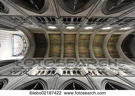 Stock Image - Ceiling view, Catedral de Nuestra Señora de la Almudena, Santa Maria la Real de La Almudena, Almudena Cathedral, Madrid, Spain, Europe. Fotosearch