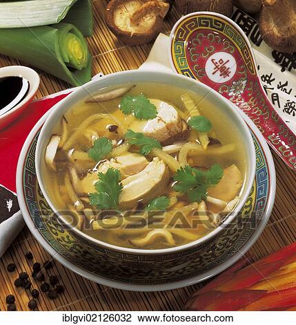 Stock Image - Chicken soup with bamboo shoots and mushrooms, China, Asia. Fotosearch