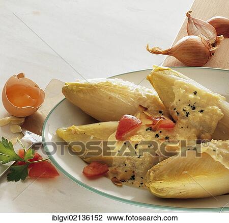 Chicory in Dahnesauce braised in white wine with vegetables, Belgium, Europe View Large Photo Image Stock Image - Chicory in Dahnesauce braised in white wine with vegetables, Belgium, Europe. Fotosearch