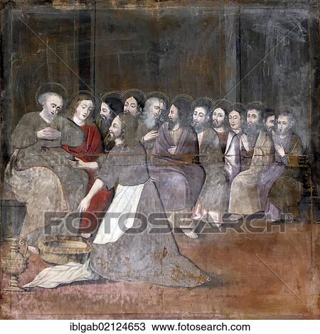 Stock Image - Christ Washing the Feet of the Apostles, painting, Se Cathedral, Santa Maria, Evora, Unesco World Heritage Site, Alentejo, Portugal, Europe. Fotosearch