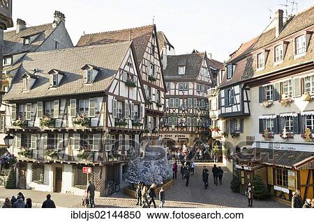 Stock Image - Christmassy and wintery Colmar, Alsace, France, Europe. Fotosearch