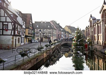Stock Photo - Christmassy and wintery Colmar, Alsace, France, Europe. Fotosearch