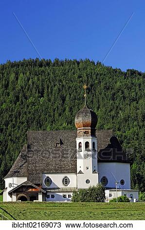 Stock Image - Church in Oberau near Berchtesgaden, Berchtesgadener Land, Bavaria, Germany, Europe, PublicGround, Europe. Fotosearch