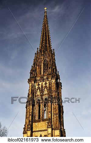 Stock Image - Church of St. Nicholas in the historic town centre of Hamburg, Germany, Europe. Fotosearch