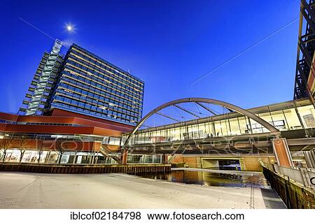Stock Photo - City-Center Bergedorf and Serrahn harbour in Bergedorf, Hamburg, Germany, Europe. Fotosearch