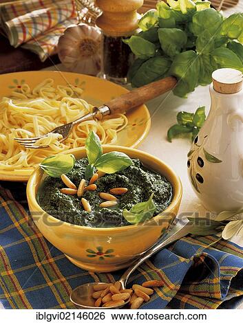 Stock Photograph - Classic pesto, herb sauce from Liguria, Italy, Europe. Fotosearch