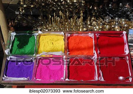 Colour powder in boxes, brassware, Pashupatinath, Kathmandu, Nepal, Asia View Large Photo Image Stock Image - Colour powder in boxes, brassware, Pashupatinath, Kathmandu, Nepal, Asia. Fotosearch