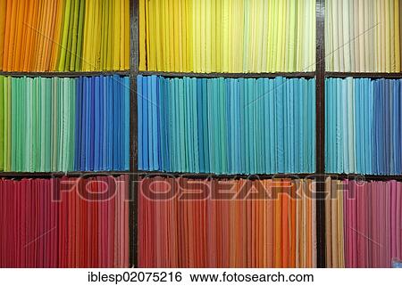 Colourful fabrics on a shelf, fabric shop, Kathmandu, Nepal, Asia View Large Photo Image Stock Photograph - Colourful fabrics on a shelf, fabric shop, Kathmandu, Nepal, Asia. Fotosearch