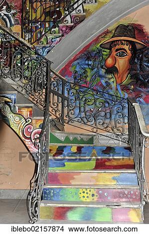 Colourfully painted stairs, house entrance, graffiti, Central Havana, Centro Habana, Cuba, Greater Antilles, Caribbean, Central America, America, North America View Large Photo Image Picture - Colourfully painted stairs, house entrance, graffiti, Central Havana, Centro Habana, Cuba, Greater Antilles, Caribbean, Central America, America, North America. Fotosearch