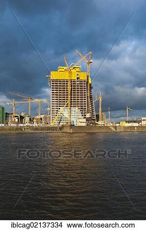 Picture - Construction of the European Central Bank, ECB, on the grounds of the former wholesale market hall, seen from the shores of Sachsenhausen, Frankfurt am Main, Hesse, Germany, Europe. Fotosearch