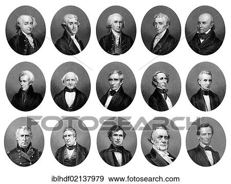 Copper engraving from the 19th Century, portraits of the Presidents of the United States of America from 1797 to 1865, first row left to right: John Adams, Thomas Jefferson, James Madison, James Monroe, John Quincy Adams, second row left to right:... View Large Photo Image Stock Photo - Copper engraving from the 19th Century, portraits of the Presidents of the United States of America from 1797 to 1865, first row left to right: John Adams, Thomas Jefferson, James Madison, James Monroe, John Quincy Adams, second row left to right:.... Fotosearch