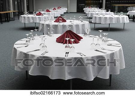 Corporate event, preparations, dining tables are laid with crockery, cutlerly and glasses, Thuringia, Germany, Europe View Large Photo Image Stock Image - Corporate event, preparations, dining tables are laid with crockery, cutlerly and glasses, Thuringia, Germany, Europe. Fotosearch