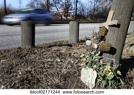 Cross by the roadside in Hamburg, Germany, Europe View Large Photo Image Picture - Cross by the roadside in Hamburg, Germany, Europe. Fotosearch