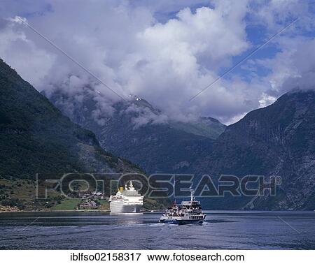 Cruise ship and excursion boat in Geirangerfjord, UNESCO World Natural Heritage Site, Møre og Romsdal, Norway, Scandinavia, Europe View Large Photo Image Stock Photo - Cruise ship and excursion boat in Geirangerfjord, UNESCO World Natural Heritage Site, Møre og Romsdal, Norway, Scandinavia, Europe. Fotosearch