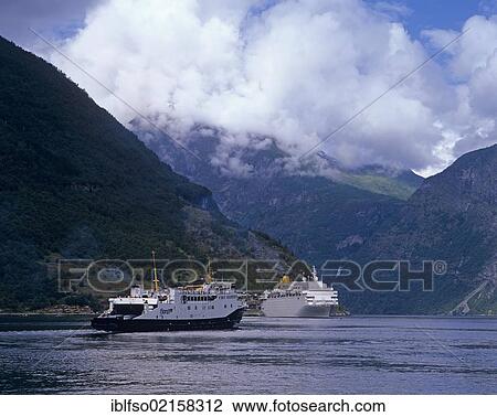 Cruise ship and ferry in Geirangerfjord, UNESCO World Natural Heritage Site, Møre og Romsdal, Norway, Scandinavia, Europe View Large Photo Image Stock Image - Cruise ship and ferry in Geirangerfjord, UNESCO World Natural Heritage Site, Møre og Romsdal, Norway, Scandinavia, Europe. Fotosearch