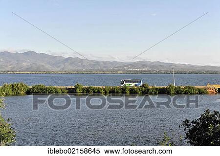 Stock Photography - Dam, access road to the 4-star Brisas Trinidad Del Mar Hotel, Trinidad, Cuba, Greater Antilles, Caribbean, Central America, America, North America. Fotosearch