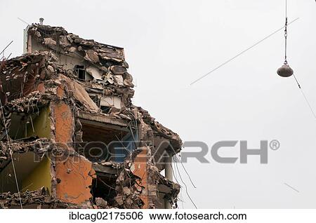 Stock Photograph - Demolition of an office tower in Frankfurt am Main, Hesse, Germany, Europe. Fotosearch