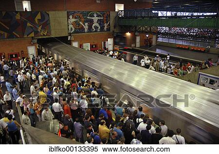 Departure of an Underground (Metro) at the station Barra Funda, São Paulo, Brazil. During the rush hours the Underground system is overburdened View Large Photo Image Stock Photography - Departure of an Underground (Metro) at the station Barra Funda, São Paulo, Brazil. During the rush hours the Underground system is overburdened. Fotosearch