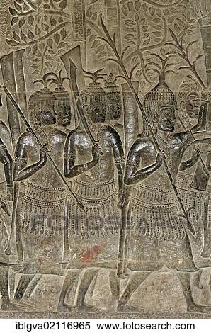 Detail of the bas-reliefs of the Southern Gallery, dedicated to King Suryavarman II, the builder of Angkor Wat and to his army, representation of mercenaries from the Thai province of Lopburi, Angkor Wat temple complex, Angkor, Cambodia, Southeast... View Large Photo Image Stock Photography - Detail of the bas-reliefs of the Southern Gallery, dedicated to King Suryavarman II, the builder of Angkor Wat and to his army, representation of mercenaries from the Thai province of Lopburi, Angkor Wat temple complex, Angkor, Cambodia, Southeast.... Fotosearch